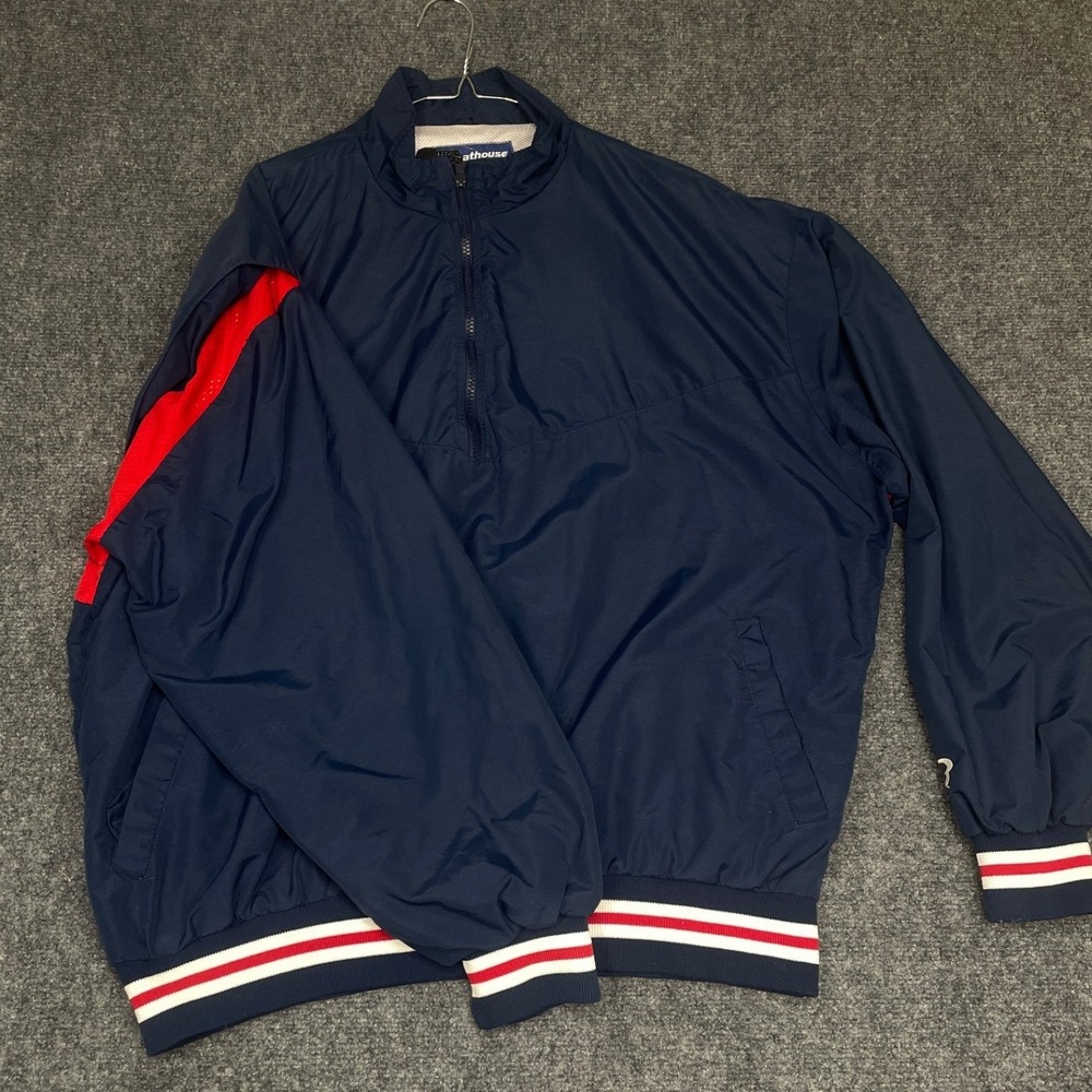 Boathouse Sports Windbreaker Jacket Mens 2XL Navy Blue 1/4 Zip Mesh Lined USA